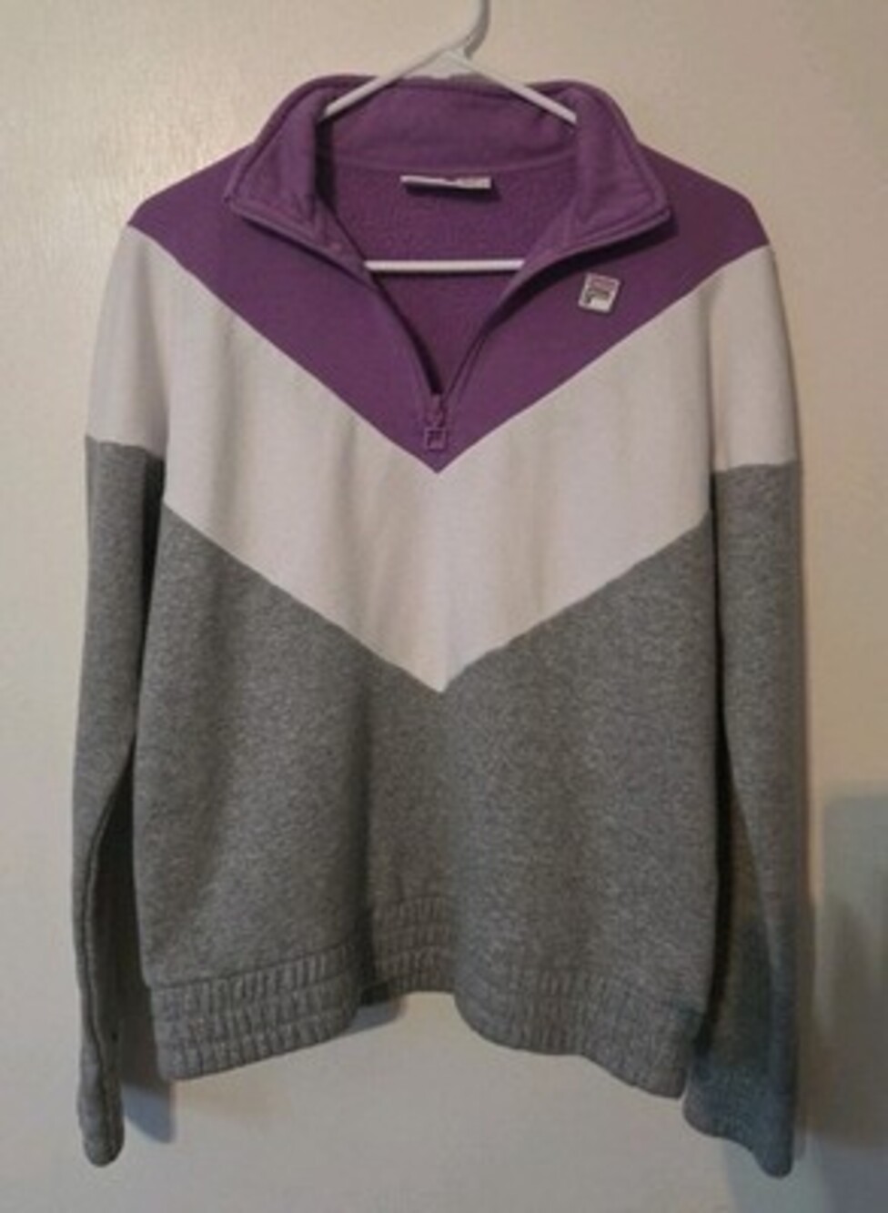 FILA Womens 1/4 Zip Pullover Sweatshirt Size S Colorblock Purple Gray White